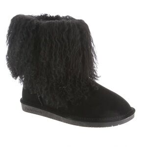 NEW BearPaw Black Real Suede and Curly Lambs Hair Shearling Boots Size 12/ 43